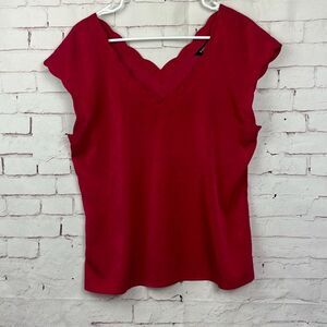 Express Shirt Womens Medium M Blouse Top Velvet V Neck Scalloped Edge Hot Pink